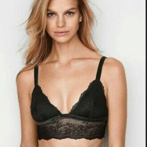 Victoria’s Secret Chantilly Lace Long Line Black Bralette Velvet Straps XS
